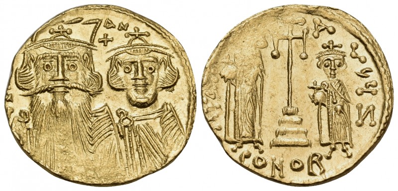 Constans II, with Constantine IV, Heraclius, and Tiberius, 641-668. Solidus (Gol...