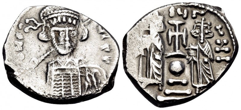 Constantine IV Pogonatus, with Heraclius and Tiberius, 668-685. Hexagram (Silver...