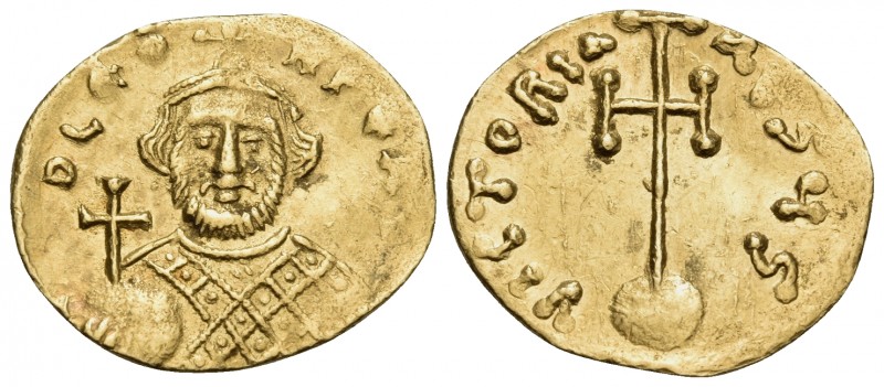 Leontius, 695-698. Semissis (Gold, 17 mm, 2.11 g, 6 h), Constantinople. D LEO N ...