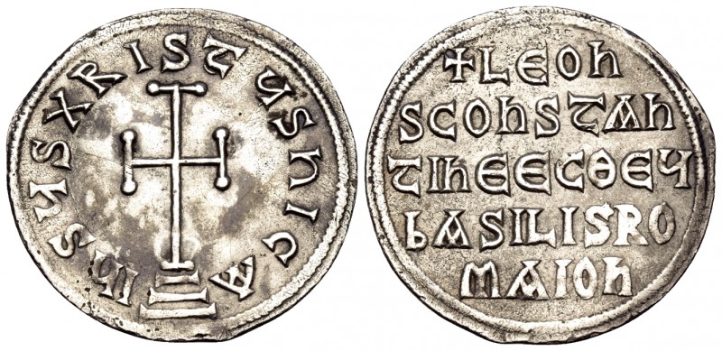 Leo V the Armenian, with Constantine, 813-820. Miliaresion (Silver, 23.5 mm, 2.1...