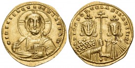 Nicephorus II Phocas, with Basil II, 963-969. Histamenon nomisma (Gold, 22 mm, 4.36 g, 6 h), Constantinople, 963-964. +IhS XPS REX REGNANTIhm Facing b...