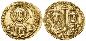 Nicephorus II Phocas, 963-969. Histamenon nomisma (Gold, 21 mm, 4.19 g, 6 h), Constantinople, 965-967. +IhS XIS REX REGNANTIhM Draped bust of Christ P...