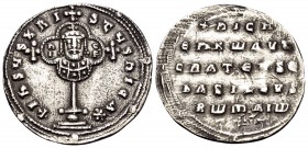 Nicephorus II Phocas, 963-969. Miliaresion (Silver, 21.5 mm, 2.64 g, 6 h), Constantinople. +IhSUS XRI-STUS nICA✱ Cross potent, crosslet, on globe and ...