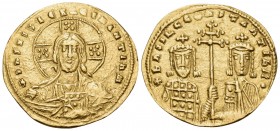 Basil II Bulgaroktonos, with Constantine VIII, 976-1025. Histamenon nomisma (Gold, 23 mm, 4.34 g, 7 h), Constantinople, 989-1001. +IhS XIS REX REGNANT...