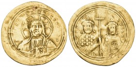 Basil II Bulgaroktonos, with Constantine VIII, 976-1025. Histamenon nomisma (Gold, 26.5 mm, 4.18 g, 6 h), Constantinople, 1001-1025. +IhS XIS REX REGN...