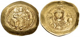 Constantine IX Monomachus, 1042-1055. Histamenon (Gold, 27.5 mm, 4.38 g, 5 h), Constantinople. +IhC XIS REX RESNANTIhM Bust of Christ Pantokrator faci...