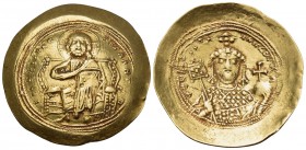 Constantine IX Monomachus, 1042-1055. Histamenon (Gold, 28.5 mm, 4.40 g, 5 h), Constantinople. +IhC XIS REX RESNANTIhM Bust of Christ Pantokrator faci...