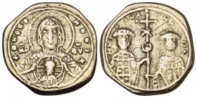 Michael VII Ducas, with Maria, 1071-1078. Tetarteron nomisma (Gold, 19 mm, 3.91 g, 6 h), Constantinople. +ΘΚΕ ΒΟΗΘ / MHP ΘV Facing bust of the Theotok...