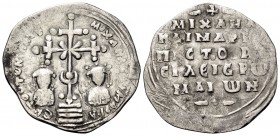 Michael VII Ducas, with Maria, 1071-1078. Miliaresion (Silver, 22.5 mm, 2.07 g, 5 h), Constantinople. EN TOΥTω NIKATE MIXAHΛ KAI MAPIA Cross crosslet ...