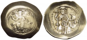 Nicephorus III Botaniates, 1078-1081. Histamenon (Electrum, 29 mm, 4.24 g, 6 h), Constantinople. IC - XC Christ Pantokrator seated facing on throne. R...