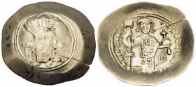 Nicephorus III Botaniates, 1078-1081. Histamenon (Electrum, 29 mm, 4.34 g, 6 h), Constantinople. IC - XC Christ Pantokrator seated facing on throne, r...