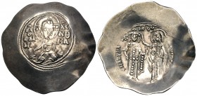 Manuel I Comnenus, 1143-1180. Aspron Trachy (Electrum, 33 mm, 4.18 g, 6 h), First coinage, Constantinople, 1143-1152 (?). IC XC / O EMMANOYHΛ ( across...