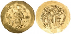 Andronicus I Comnenus, 1183-1185. Hyperpyron (Gold, 29 mm, 4.34 g, 7 h), Constantinople. MP - ΘV Virgin Mary nimbate and wearing pallium and maphorium...