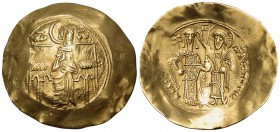 Andronicus I Comnenus, 1183-1185. Hyperpyron (Gold, 29 mm, 4.46 g, 5 h), Constantinople. MP - ΘV Virgin Mary, nimbate and wearing pallium and maphorio...