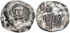 John III Ducas (Vatatzes), emperor of Nicaea, 1222-1254. Aspron Trachy (Silver, 28 mm, 2.37 g, 5 h), Magnesia. [EMMANOV]H[L] / IC - XC Nimbate bust of...