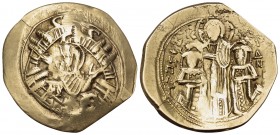 Andronicus II Palaeologus, with Michael IX, 1282-1328. Hyperpyron (Gold, 25 mm, 3.97 g, 6 h), Constantinople, 1294-1303. Bust of the Virgin, orans, wi...