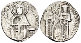 Andronicus II Palaeologus, with Michael IX, 1282-1328. Basilikon (Silver, 18.5 mm, 1.43 g, 5 h), Constantinople, 1304-1320. KYPIЄ BOHΘEI / IC XC Chris...