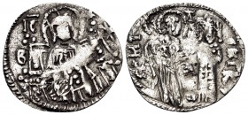 John V Palaeologus, 1341-1391. Basilikon (Silver, 18 mm, 0.90 g, 6 h), Constantinople, late 1341 (?). IC - XC Christ Pantocrator enthroned facing, rai...