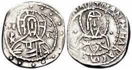 Manuel II Palaeologus, 1391-1425. Half Stavraton (Silver, 19 mm, 3.65 g, 6 h), Light (Class II) coinage, Constantinople, 1403-1425. IC - XC Facing bus...