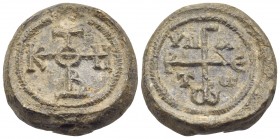 BYZANTINE SEALS. Georgios, hypatos, Circa 7th century. Seal or Bulla (Lead, 19 mm, 14.30 g, 12 h). Θεοτόκε βοήθει τῷ σῷ δούλω 'Virgin Mary help your s...