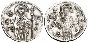 John II, emperor of Trebizond, 1280-1297. Asper (Silver, 22.5 mm, 2.85 g, 7 h), Trebizond. (OΔ) EVΓE / NIOC St. Eugenius, nimbate, standing facing, ho...