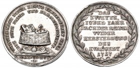 GERMANY. Augsburg, Imperial Mint. 1717. Double Ducat (Silver, 25.5 mm, 5.46 g, 12 h), on the 200th anniversary of the Reformation, dies by P. H. Mülle...