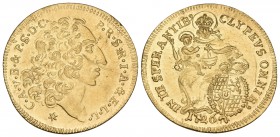 GERMANY, Bavaria. Karl Albert, Prince Elector, 1726-1742. 1/2 Karolin (Gold, 22.5 mm, 4.84 g, 12 h), Munich, 1726. C.A.V.B.& P.S.D.C. - P.R.S.R.I.A.&E...