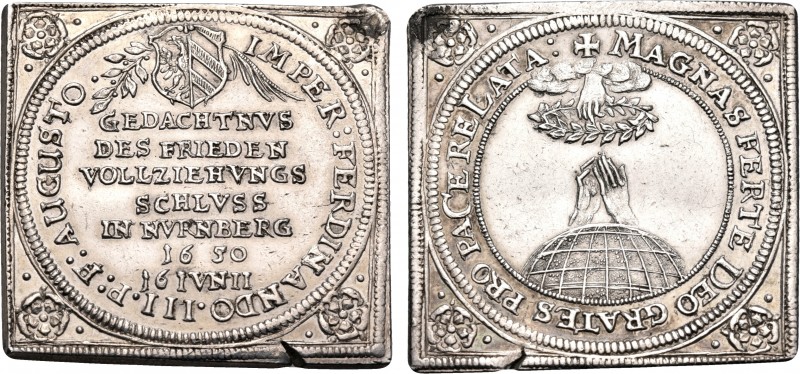 GERMANY. Nuremberg. Ferdinand III, 1637-1657. 3 Ducat Klippe (Silver, 31 x 31 mm...