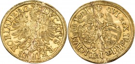 GERMANY. Nuremberg, City. 1648. Ducat (Gold, 23 mm, 3.53 g, 12 h), Broken and repaired , mintmaster G. Nürnberger the Elder, MDCXVVVVVVIIIIIIII in chr...