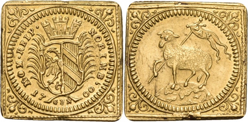 GERMANY. Nuremberg, city. 1700. 1/2 Ducat Klippe (Gold, 14.5 mm, 1.72 g, 12 h), ...