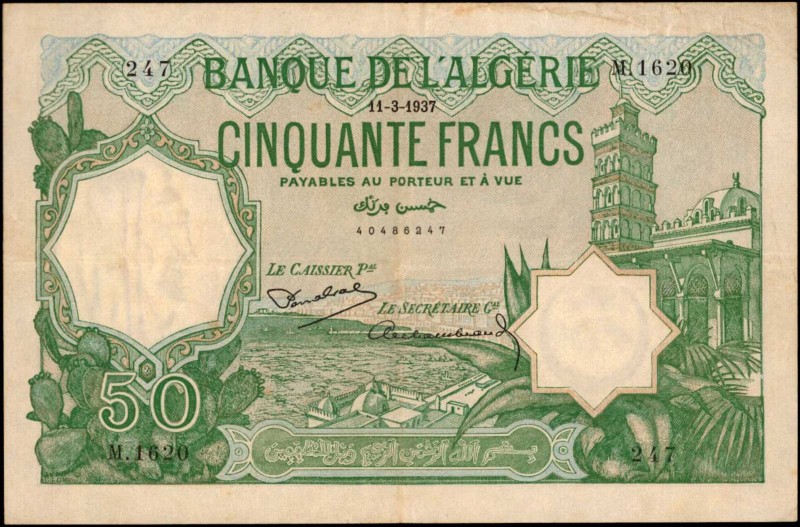 ALGERIA

ALGERIA. Banque de L'Alegerie. 50 Francs, 1937. P-80a. Very Fine.

...