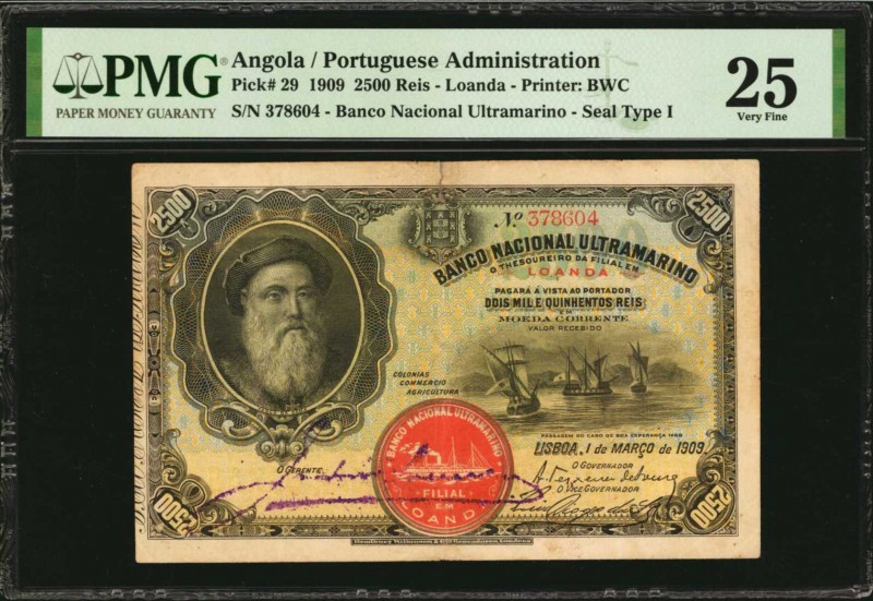 ANGOLA

ANGOLA. Banco Nacional Ultramarino. 2500 Reis, 1909. P-29. PMG Very Fi...