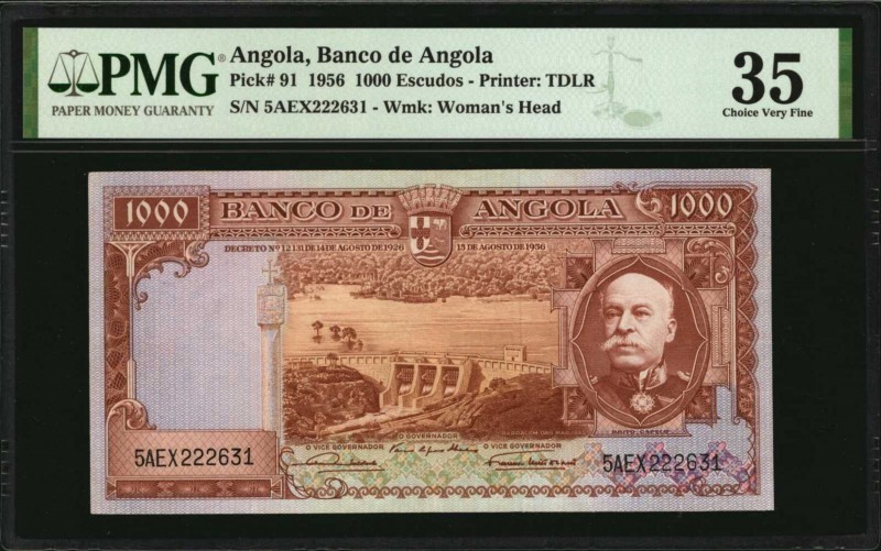 ANGOLA

ANGOLA. Banco de Angola. 1000 Escudos, 1956. P-91. PMG Choice Very Fin...
