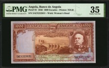 ANGOLA

ANGOLA. Banco de Angola. 1000 Escudos, 1956. P-91. PMG Choice Very Fine 35.

Estimate: $100.00- $150.00