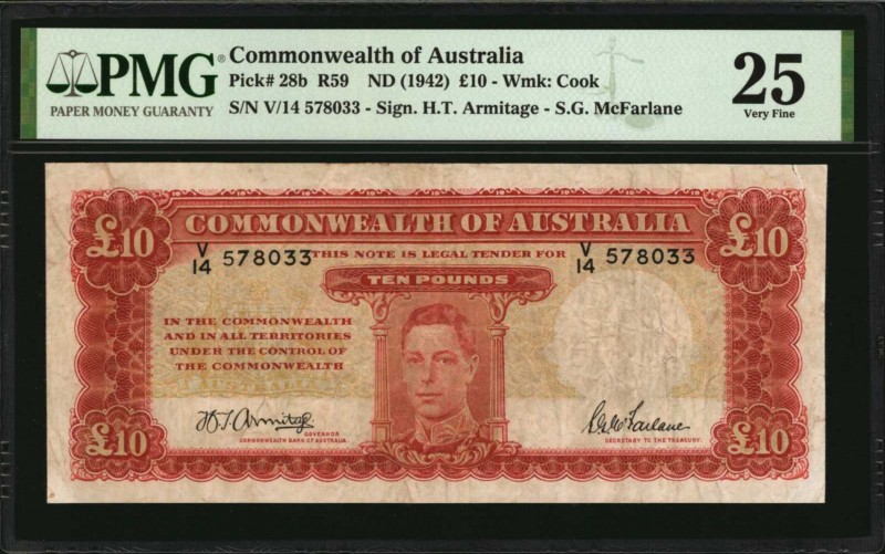 AUSTRALIA

AUSTRALIA. Commonwealth of Australia. 10 Pounds, ND (1942). P-28b. ...