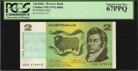 AUSTRALIA

AUSTRALIA. Reserve Bank. 2 Dollars, ND (1976). P-43b2. PCGS Currency Superb Gem New 67 PPQ.

Estimate: $30.00- $50.00