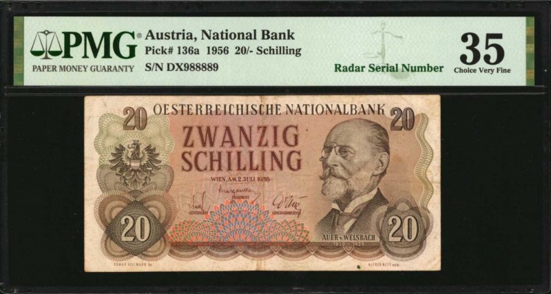 AUSTRIA

AUSTRIA. National Bank. 20 Schilling, 1956. P-136a. Radar Serial Numb...