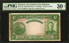 BAHAMAS

BAHAMAS. Bahamas Government. 4 Shillings, 1936. P-9b. PMG Very Fine 30 Net. Previously Mounted.

Printed by TDLR. Signature of W.L. Heape...