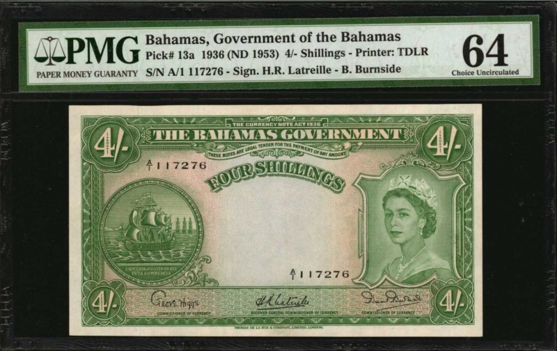 BAHAMAS

BAHAMAS. Government of the Bahamas. 4 Shillings, 1936 (ND 1953). P-13...