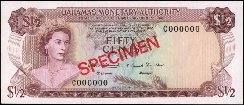 BAHAMAS

BAHAMAS. Bahamas Monetary Authority. 50 Cents, 1968. P-26s. Specimen....