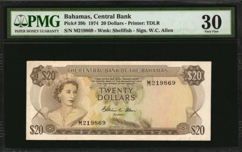 BAHAMAS

BAHAMAS. Central Bank of the Bahamas. 20 Dollars, 1974. P-39b. PMG Ve...