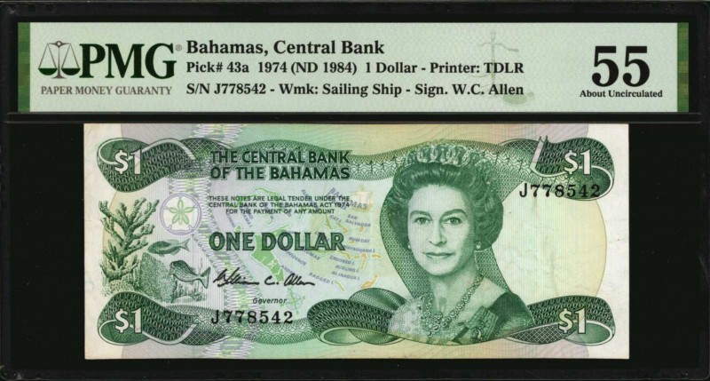 BAHAMAS

BAHAMAS. Central Bank of the Bahamas. 1 Dollar, 1974 (ND 1984). P-43a...