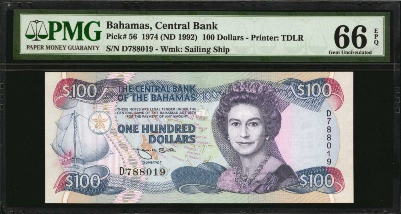BAHAMAS

BAHAMAS. Central Bank of the Bahamas. 100 Dollars, 1974 (ND 1992). P-...