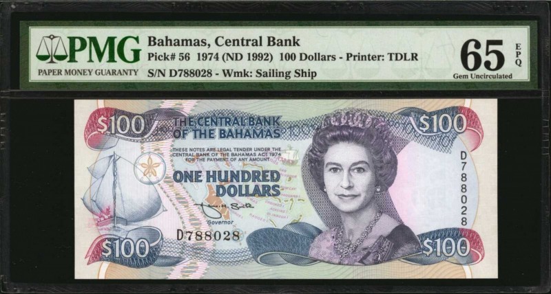 BAHAMAS

BAHAMAS. Central Bank of the Bahamas. 100 Dollars, 1974 (ND 1992). P-...