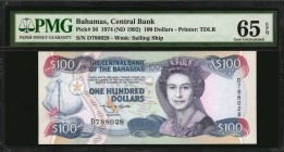 BAHAMAS

BAHAMAS. Central Bank of the Bahamas. 100 Dollars, 1974 (ND 1992). P-56. PMG Gem Uncirculated 65 EPQ.

Estimate: $1000.00- $2000.00