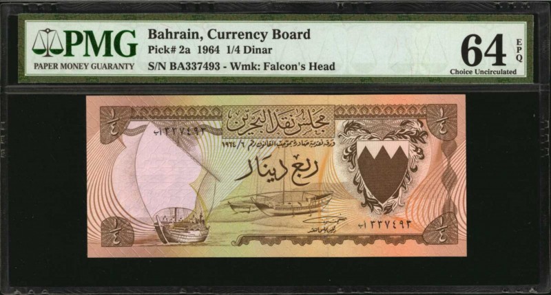 BAHRAIN

BAHRAIN. Currency Board. 1/4 Dinar, 1964. P-2a. PMG Choice Uncirculat...