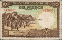 BELGIAN CONGO

BELGIAN CONGO. Banque du Congo Belge. 10 Francs, 1942. P-14B. Very Fine.

Estimate: $50.00- $100.00