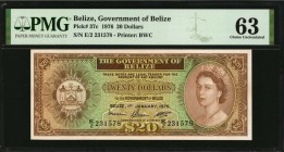 BELIZE

BELIZE. Government of Belize. 20 Dollars, 1976. P-37c. PMG Choice Uncirculated 63.

Printed by BWC. QEII at right. Found in an appealing C...