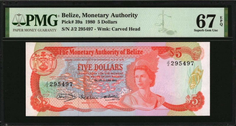 BELIZE

BELIZE. Monetary Authority of Belize. 5 Dollars, 1980. P-39a. PMG Supe...