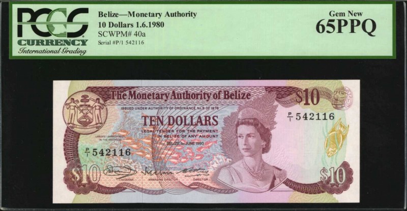 BELIZE

BELIZE. Monetary Authority. 10 Dollars, 1980. P-40a. PCGS Currency Gem...